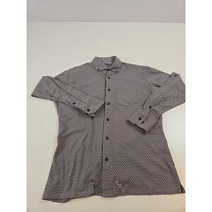 State and Liberty Shirt Mens Medium Gray White Polka Dot Long Sleeve Button